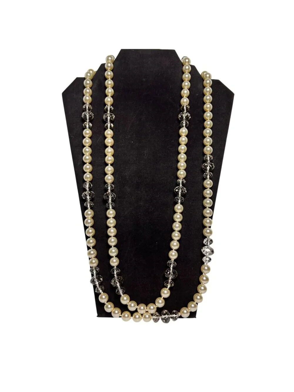 Single Strand Faux Pearl And Clear Faceted Crystal Like Beaded Necklace (6348) - Picture 1 of 7